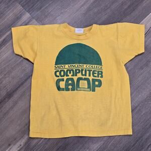 Vintage 80s 90s St Vincent College PA Computer Camp Yellow Short Sleeve Shirt YM